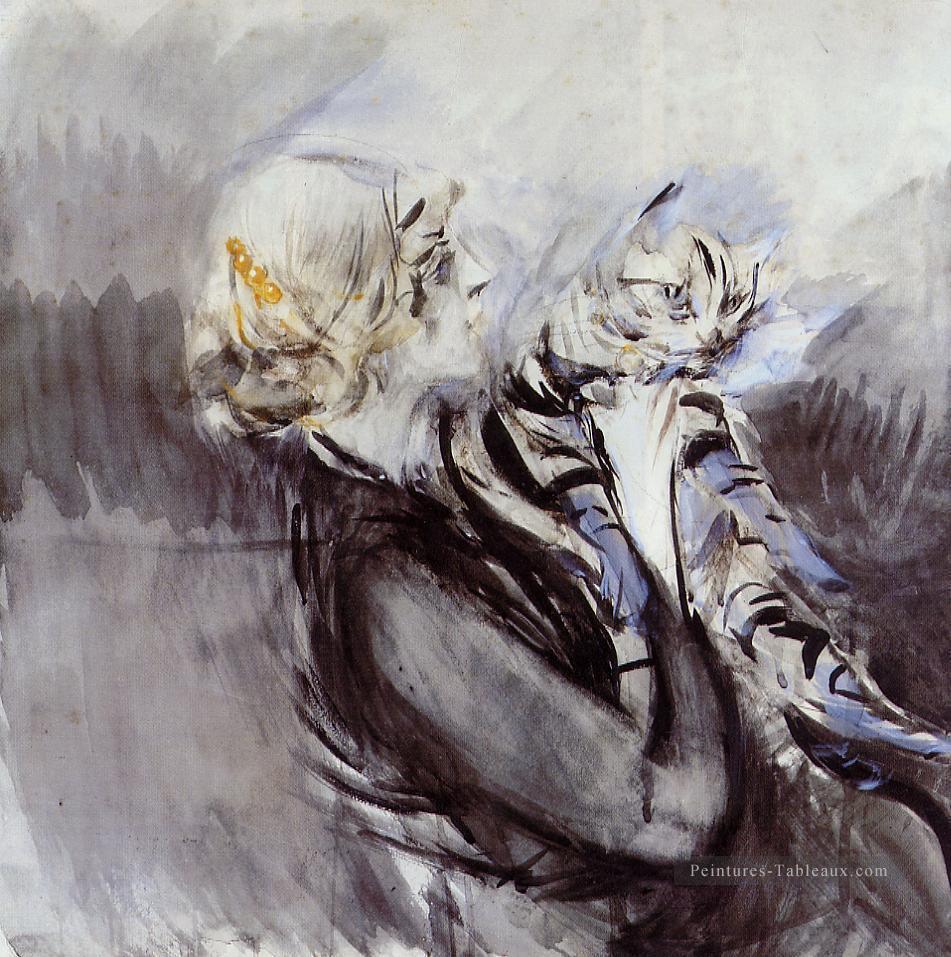 Une dame avec un genre de chat Giovanni Boldini Peintures à l'huile